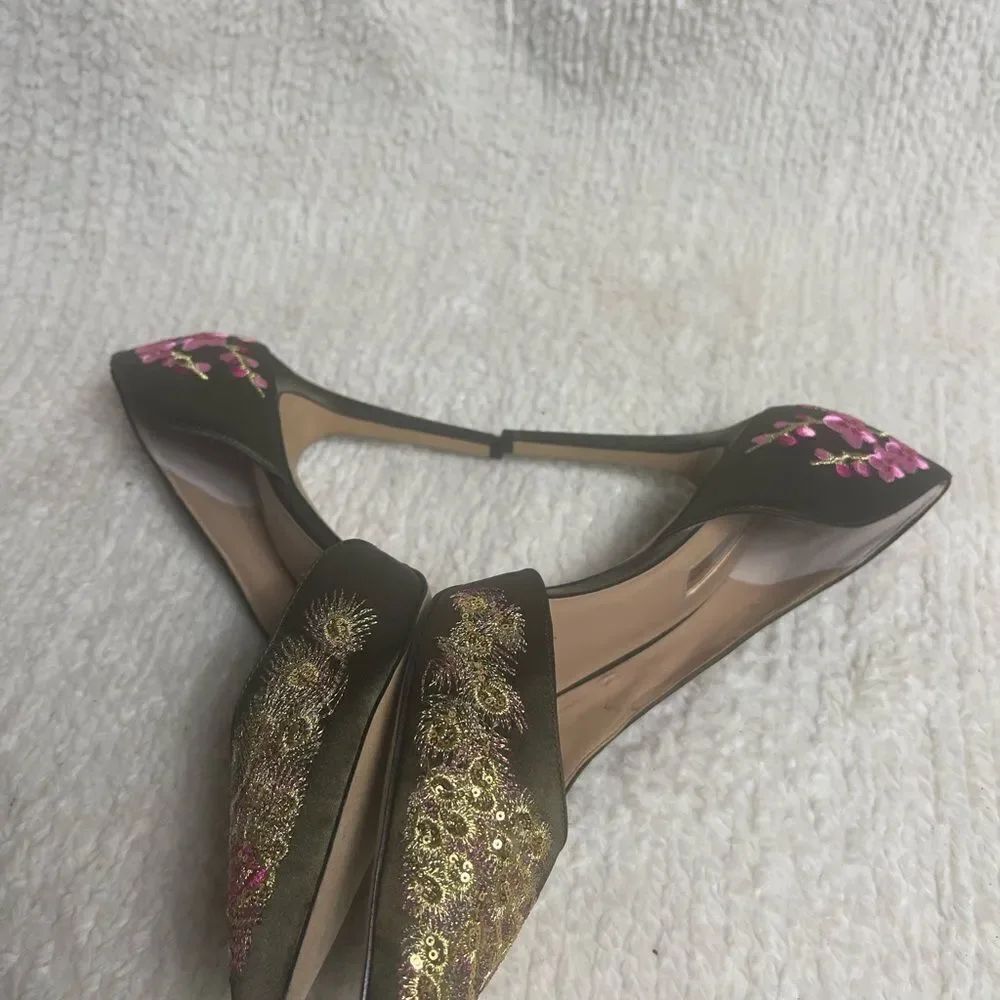 INC International Concepts Olive Floral Embroidered Heels - Picture 6 of 12